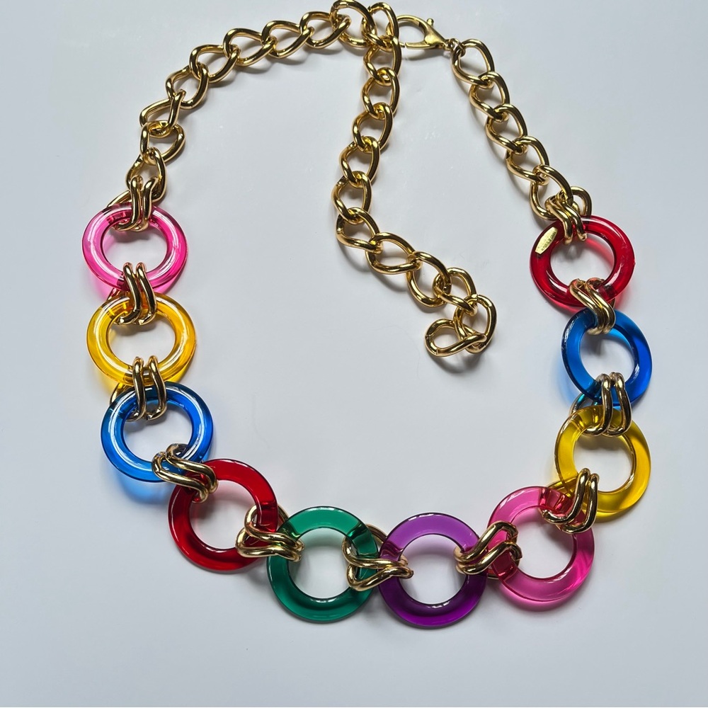 Vintage Chain Belt in Gold with colorful acrylic links 80s 90s Retro Design